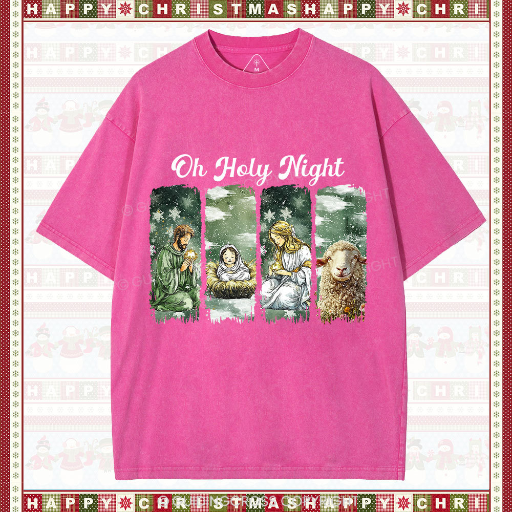 Oh Holy Night Christian Christmas Washed T-Shirt
