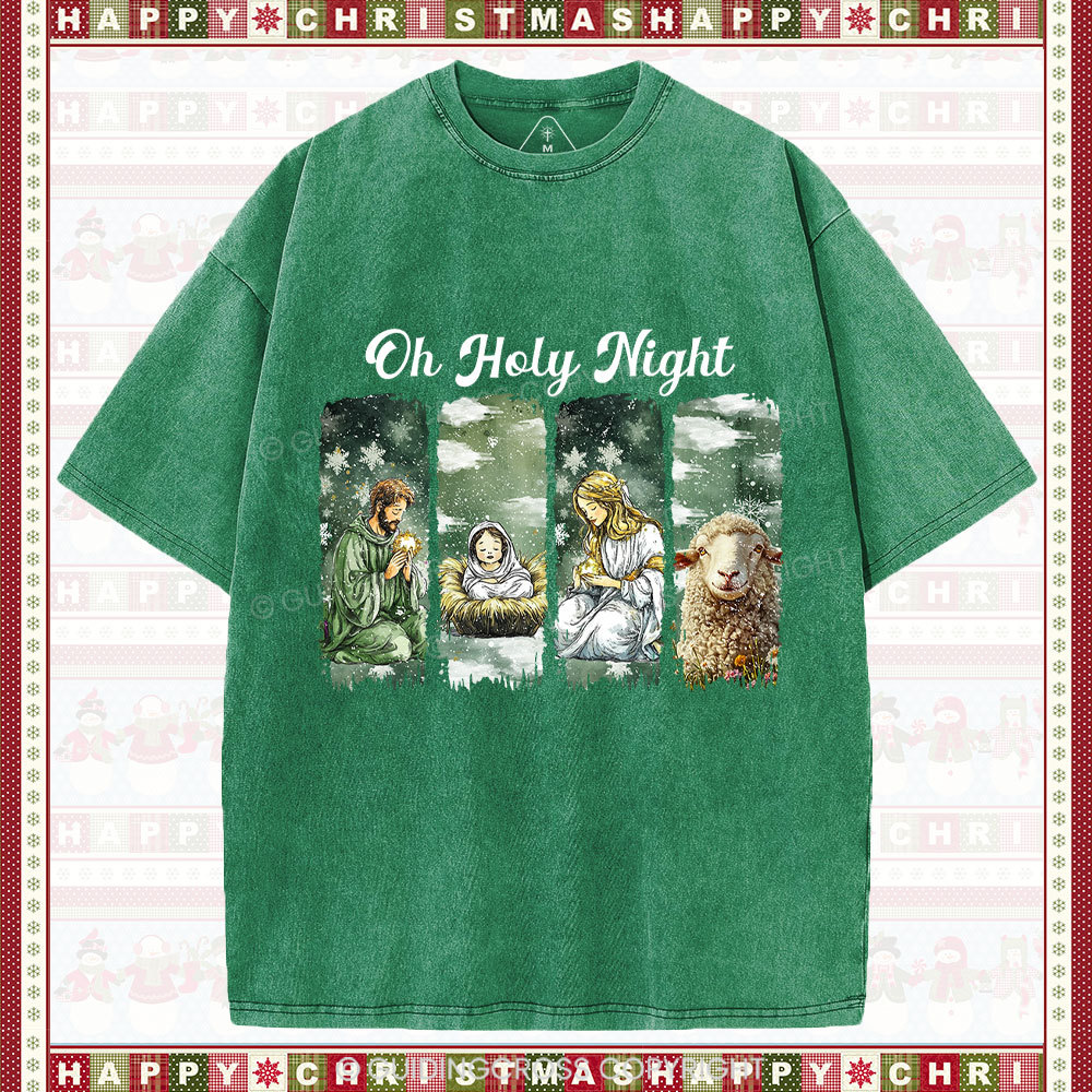 Oh Holy Night Christian Christmas Washed T-Shirt