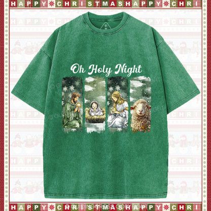 Oh Holy Night Christian Christmas Washed T-Shirt