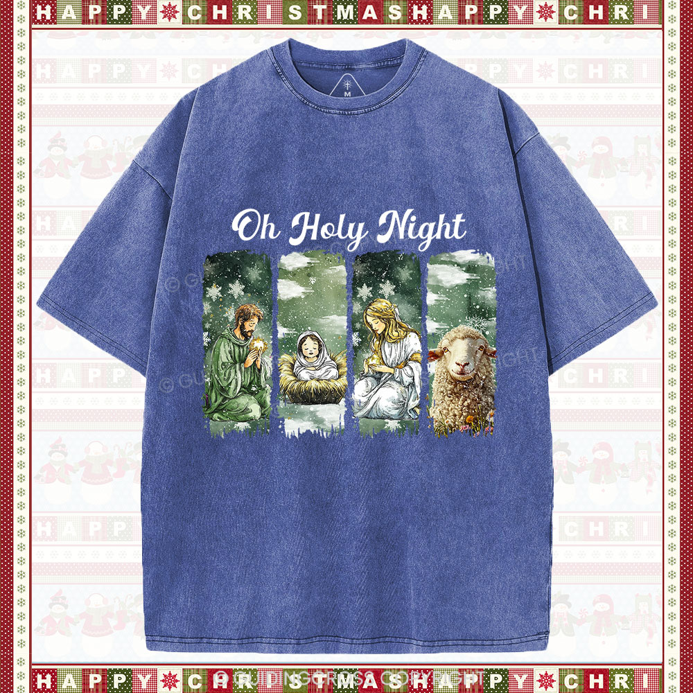 Oh Holy Night Christian Christmas Washed T-Shirt