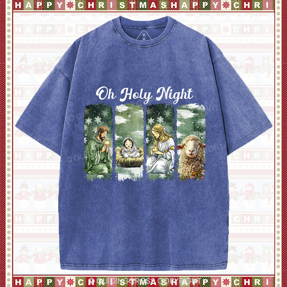 Oh Holy Night Christian Christmas Washed T-Shirt