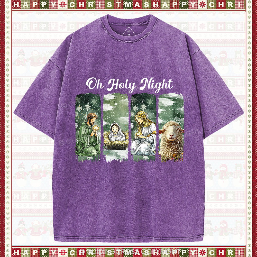 Oh Holy Night Christian Christmas Washed T-Shirt