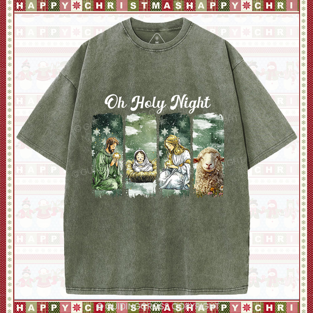 Oh Holy Night Christian Christmas Washed T-Shirt