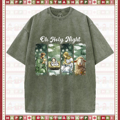 Oh Holy Night Christian Christmas Washed T-Shirt