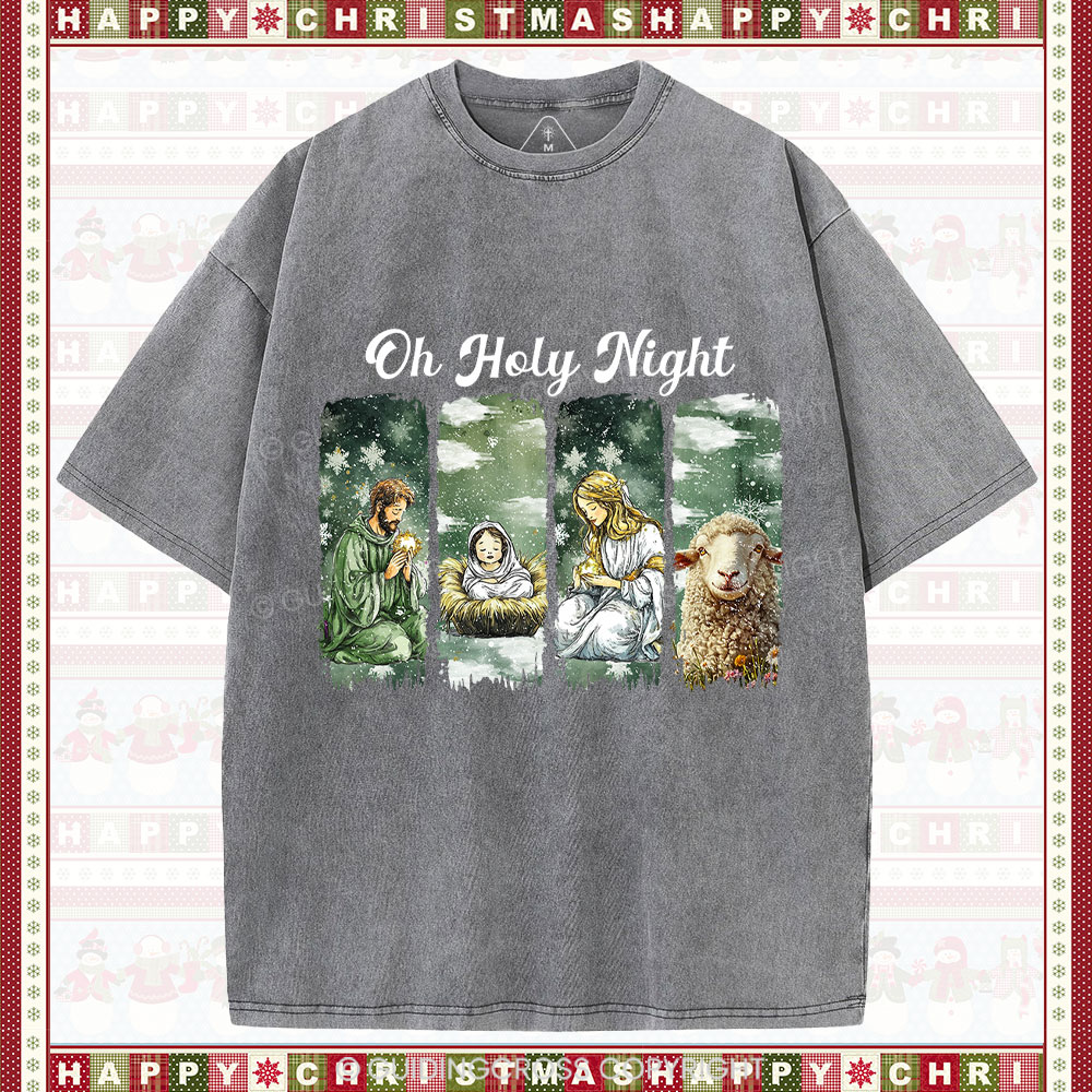 Oh Holy Night Christian Christmas Washed T-Shirt