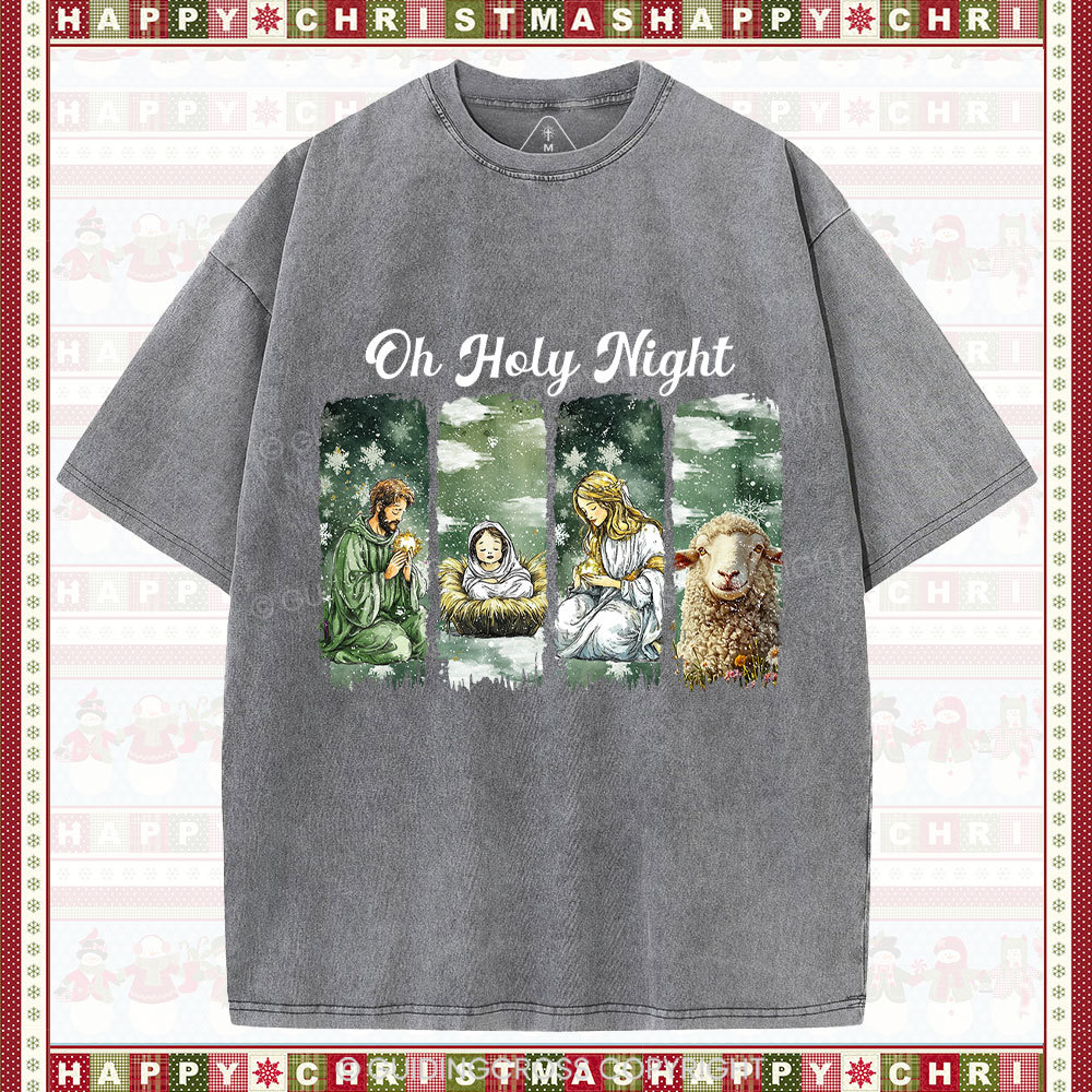 Oh Holy Night Christian Christmas Washed T-Shirt
