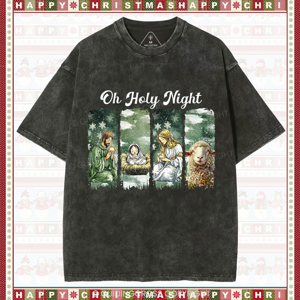 Oh Holy Night Christian Christmas Washed T-Shirt