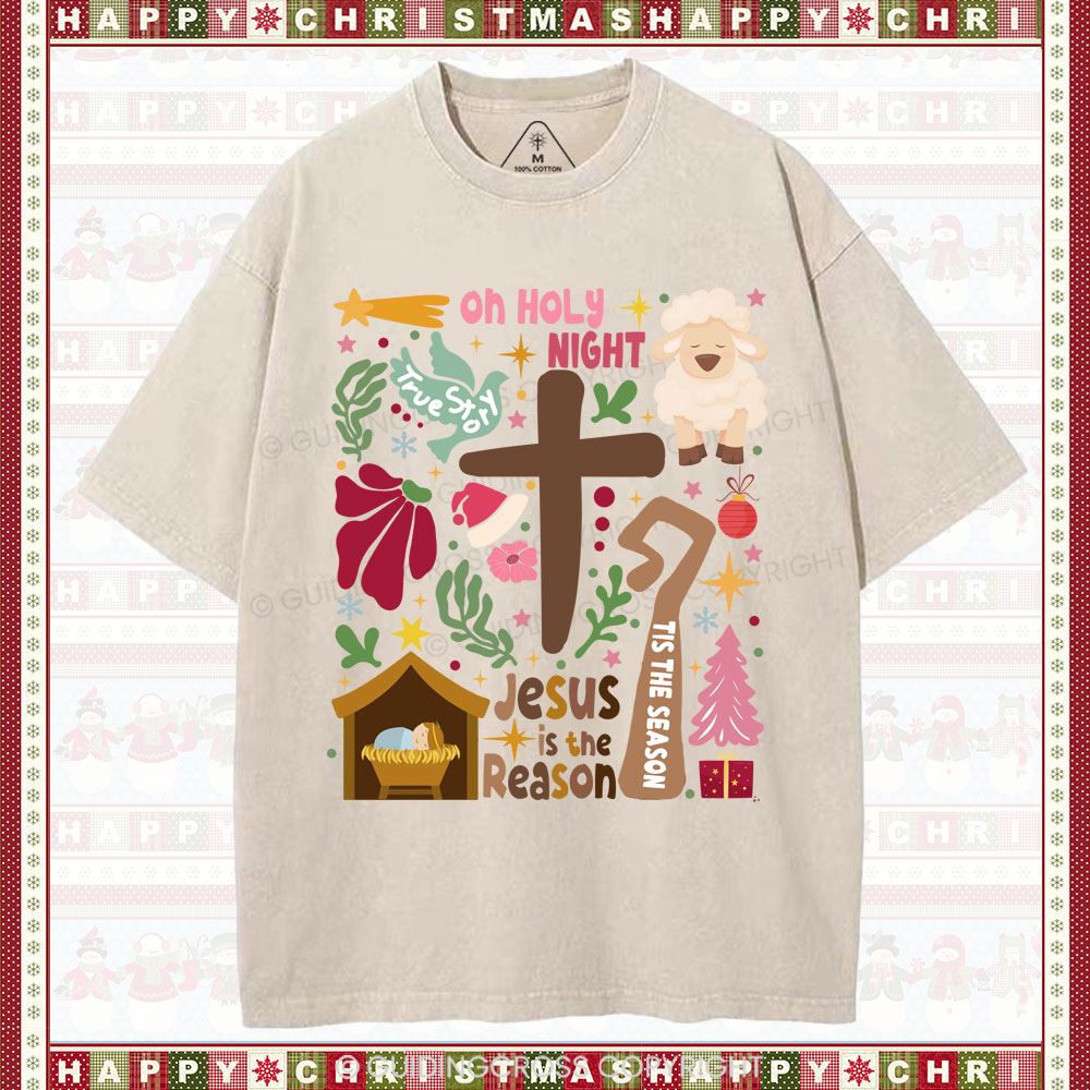 Oh Holy Night Christian Christmas Washed T-Shirt
