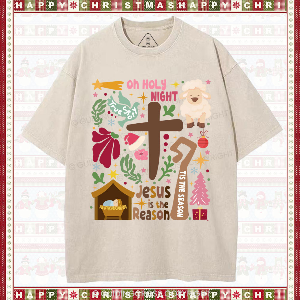 Oh Holy Night Christian Christmas Washed T-Shirt