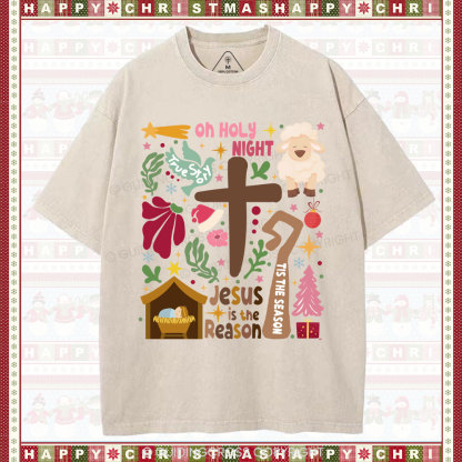 Oh Holy Night Christian Christmas Washed T-Shirt