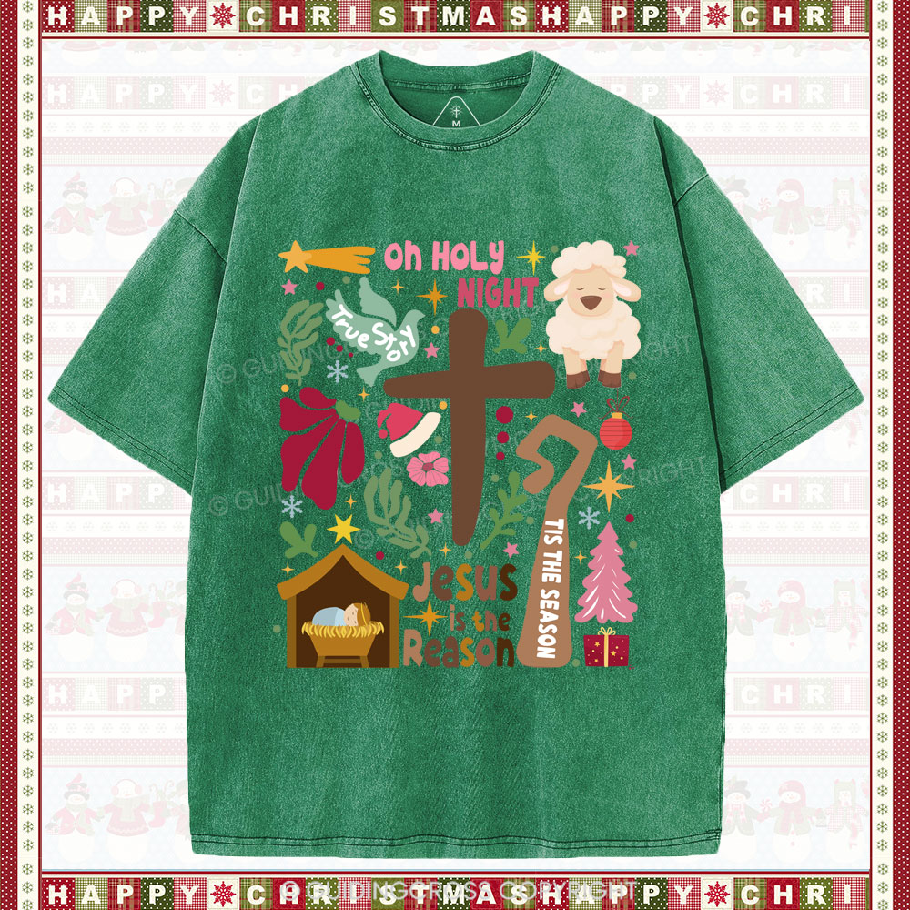 Oh Holy Night Christian Christmas Washed T-Shirt