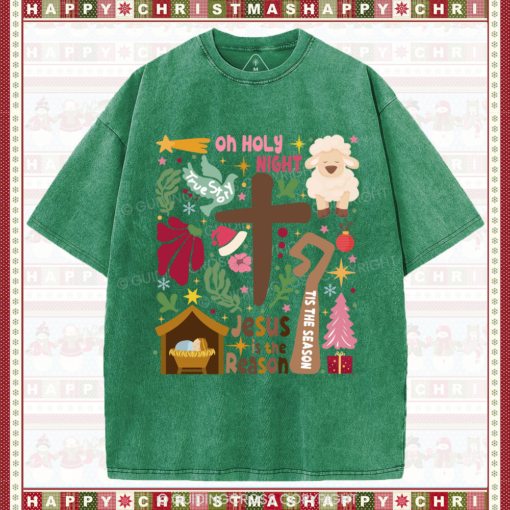 Oh Holy Night Christian Christmas Washed T-Shirt