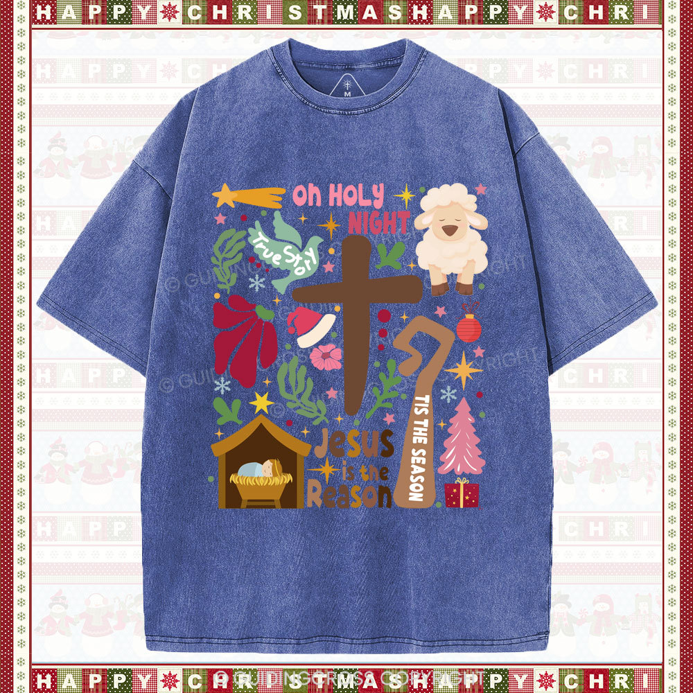 Oh Holy Night Christian Christmas Washed T-Shirt