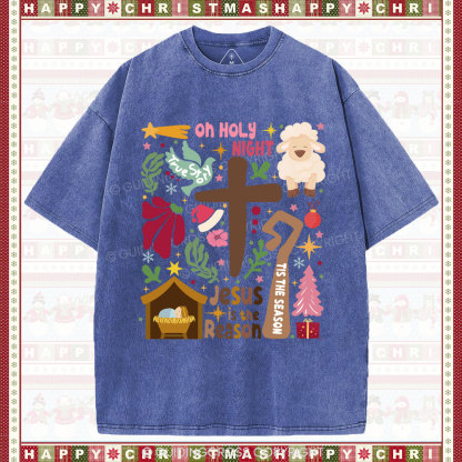Oh Holy Night Christian Christmas Washed T-Shirt