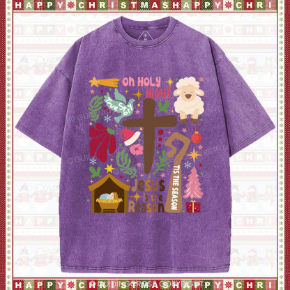 Oh Holy Night Christian Christmas Washed T-Shirt