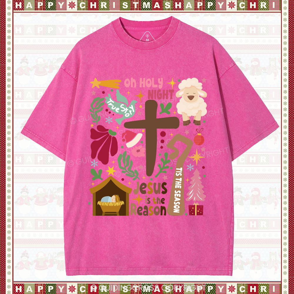 Oh Holy Night Christian Christmas Washed T-Shirt
