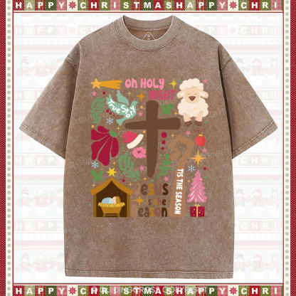 Oh Holy Night Christian Christmas Washed T-Shirt