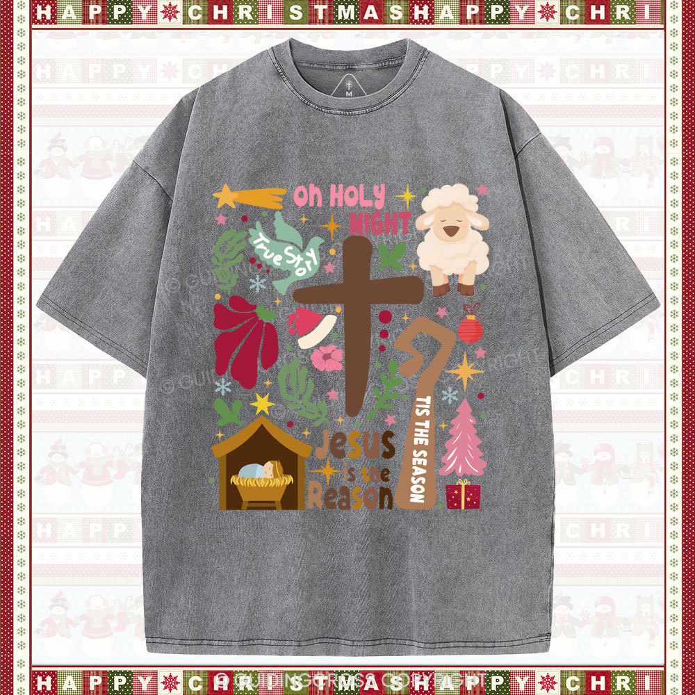 Oh Holy Night Christian Christmas Washed T-Shirt