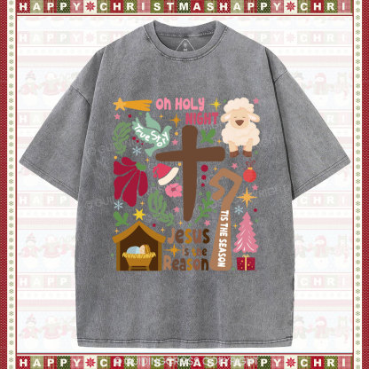 Oh Holy Night Christian Christmas Washed T-Shirt