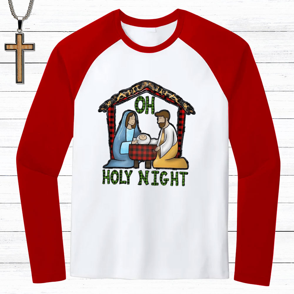 Oh Holy Night Christian Raglan Long Sleeve T-Shirt