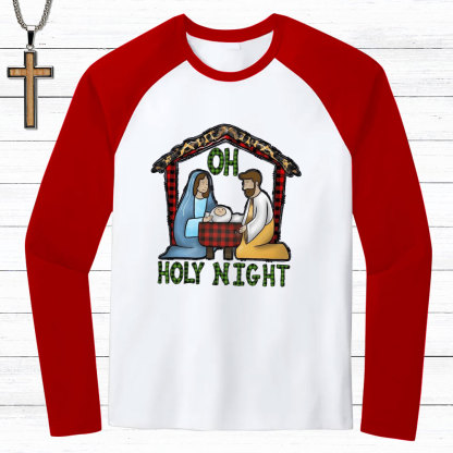 Oh Holy Night Christian Raglan Long Sleeve T-Shirt