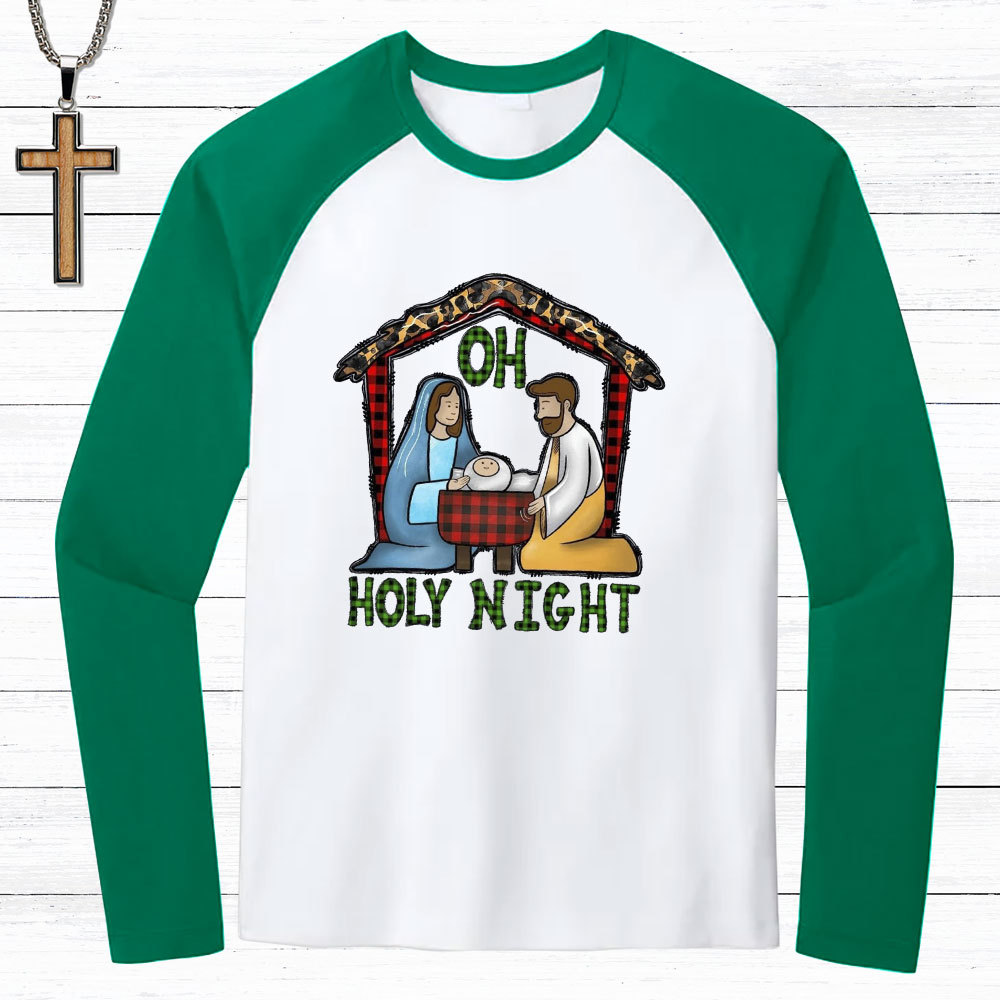 Oh Holy Night Christian Raglan Long Sleeve T-Shirt