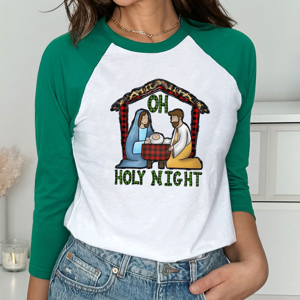 Oh Holy Night Christian Raglan Long Sleeve T-Shirt