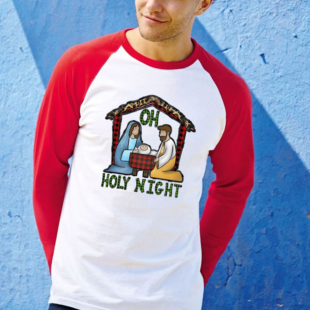 Oh Holy Night Christian Raglan Long Sleeve T-Shirt