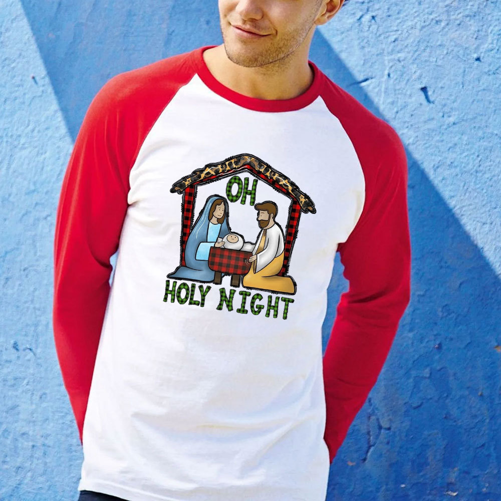 Oh Holy Night Christian Raglan Long Sleeve T-Shirt