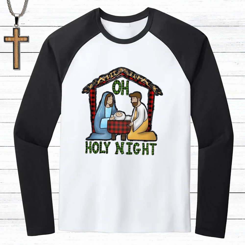 Oh Holy Night Christian Raglan Long Sleeve T-Shirt