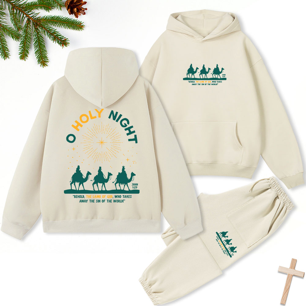 Oh Holy Night Christmas Christian Fleece Hoodie Set