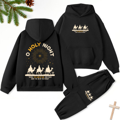 Oh Holy Night Christmas Christian Fleece Hoodie Set
