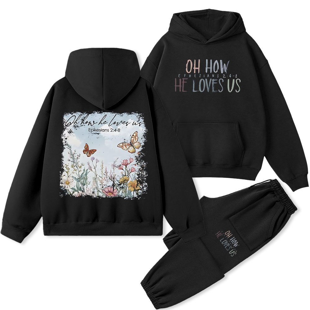 Oh How He Loves Us Christian Premium Fleece Hoodie Set