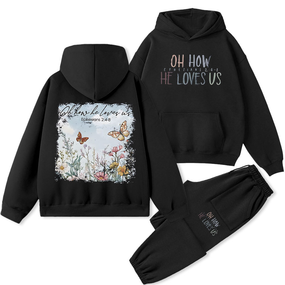 Oh How He Loves Us Christian Premium Fleece Hoodie Set