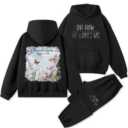 Oh How He Loves Us Christian Premium Fleece Hoodie Set