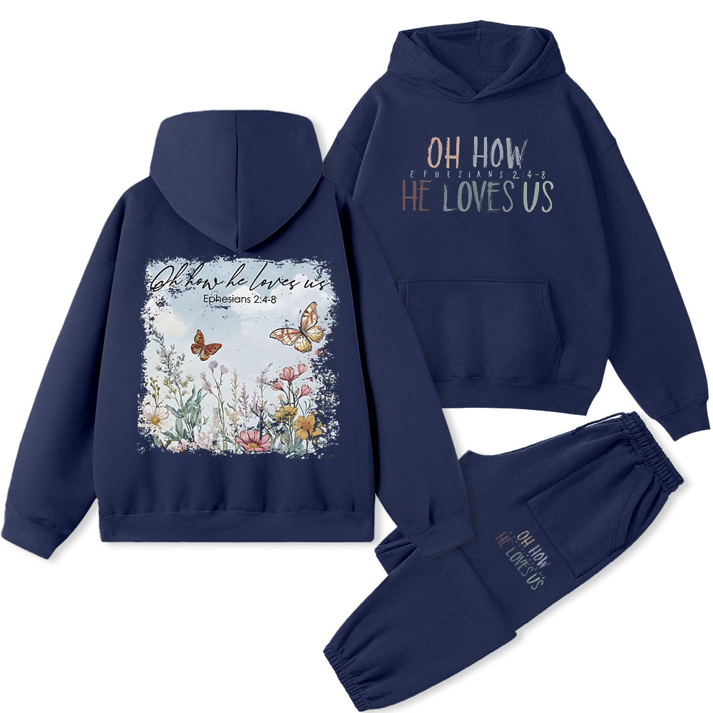 Oh How He Loves Us Christian Premium Fleece Hoodie Set