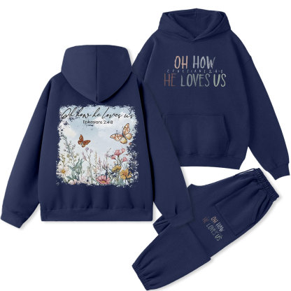 Oh How He Loves Us Christian Premium Fleece Hoodie Set