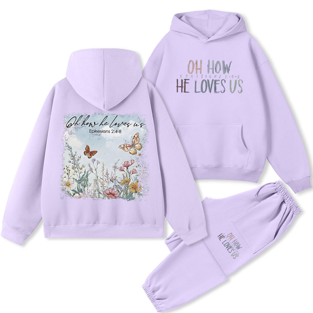 Oh How He Loves Us Christian Premium Fleece Hoodie Set