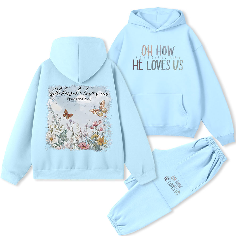 Oh How He Loves Us Christian Premium Fleece Hoodie Set