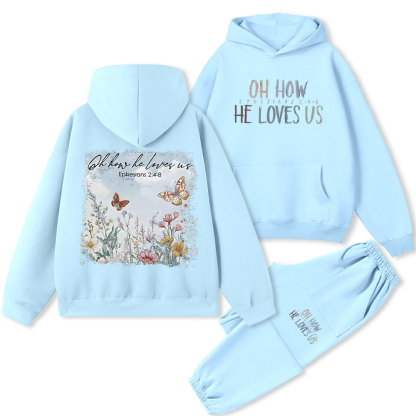 Oh How He Loves Us Christian Premium Fleece Hoodie Set