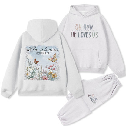 Oh How He Loves Us Christian Premium Fleece Hoodie Set