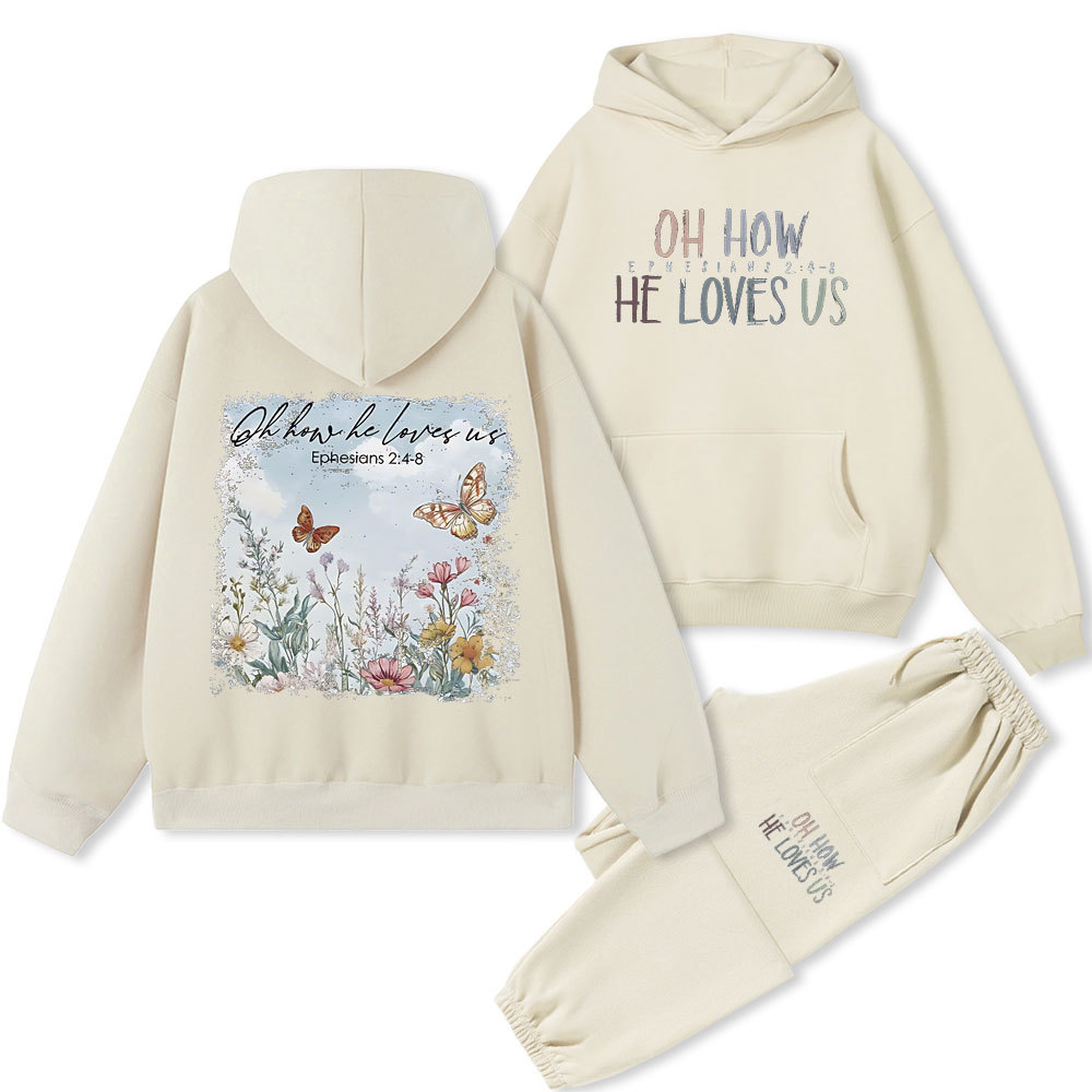 Oh How He Loves Us Christian Premium Fleece Hoodie Set