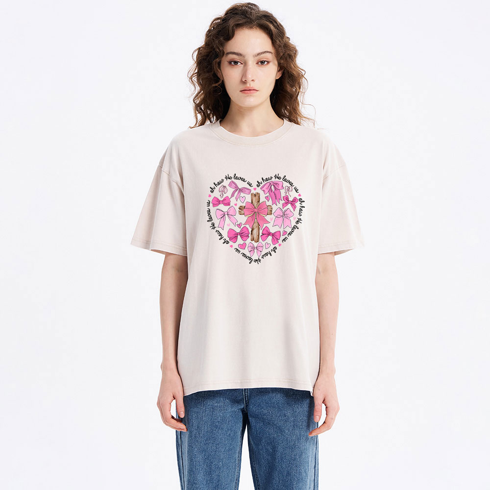 Oh How He Loves Us Jesus Valentine Christian Washed T-Shirt