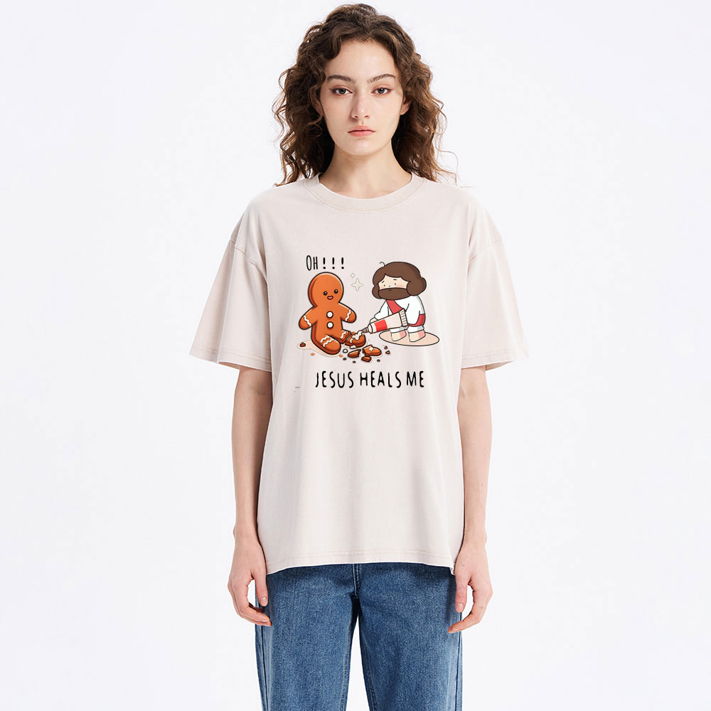 Oh！Jesus Heals Me Christian Washed T-Shirt
