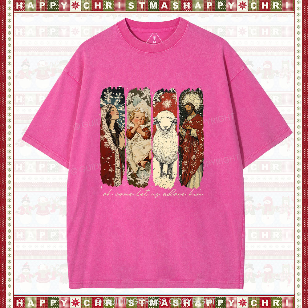 Oh Let Us Adore Him Christian Christmas Washed T-Shirt