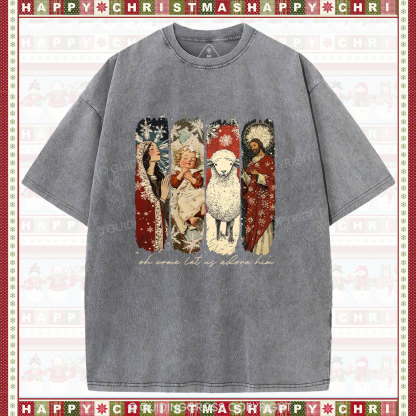 Oh Let Us Adore Him Christian Christmas Washed T-Shirt