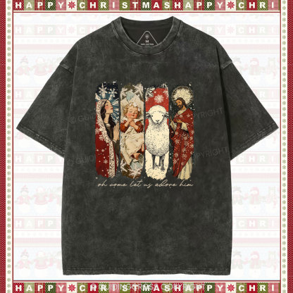 Oh Let Us Adore Him Christian Christmas Washed T-Shirt