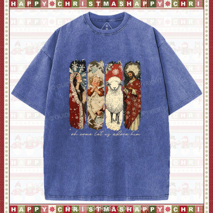 Oh Let Us Adore Him Christian Christmas Washed T-Shirt
