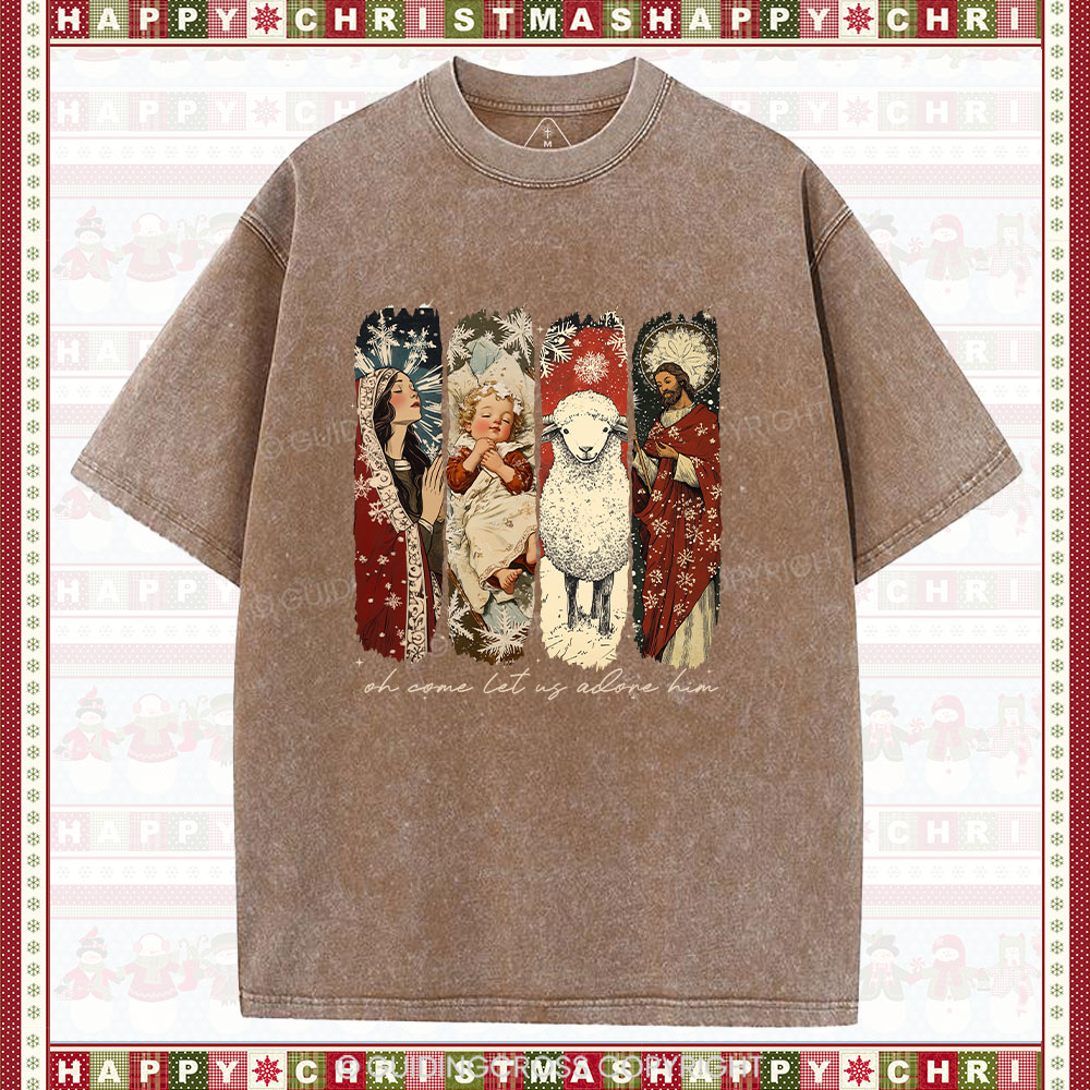 Oh Let Us Adore Him Christian Christmas Washed T-Shirt