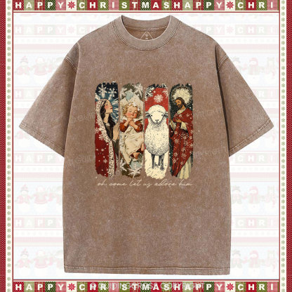 Oh Let Us Adore Him Christian Christmas Washed T-Shirt